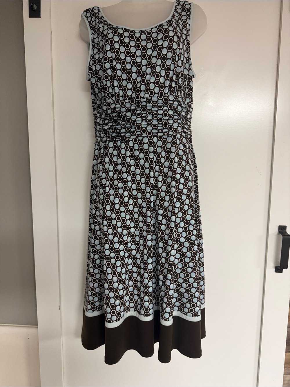 Studio I Sleeveless Brown & Light Blue Circle-Print Dress